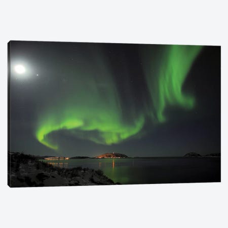 Full Moon And Northern Lights Canvas Print #ELM235} by Elmar Weiss Canvas Art