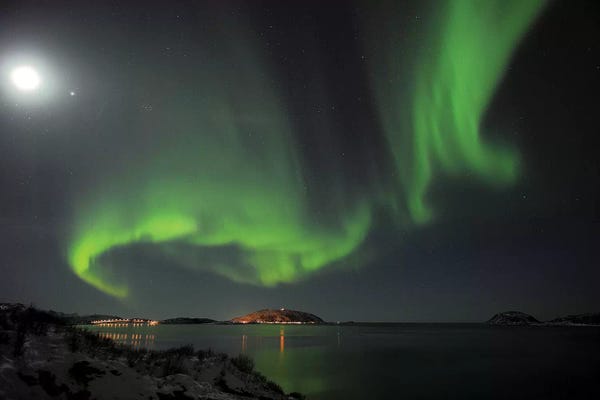 Elmar Weiss: Full Moon And Northern Lights by Elmar Weiss