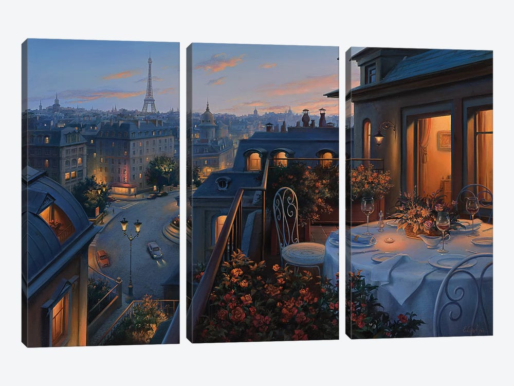 Paris Evening by Evgeny Lushpin 3-piece Canvas Art Print