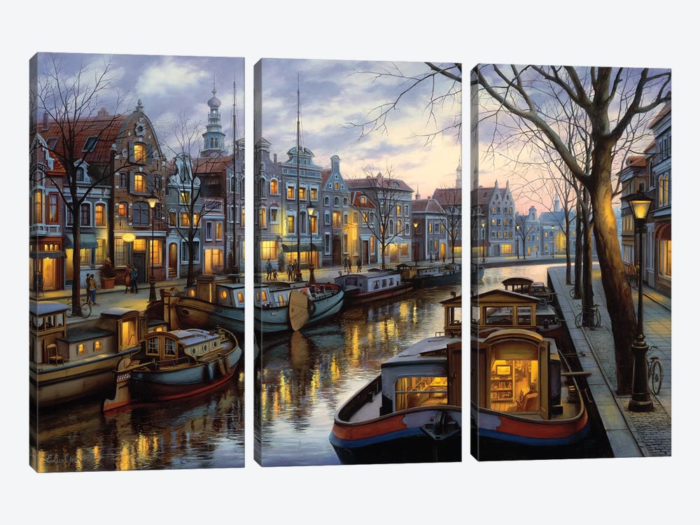 Canal Life by Evgeny Lushpin 3-piece Canvas Print