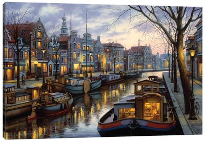Canal Life Canvas Art Print - Illuminated Oil Paintings