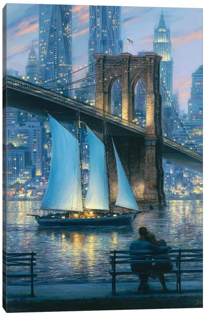 Dream For Two Canvas Art Print - Brooklyn Bridge