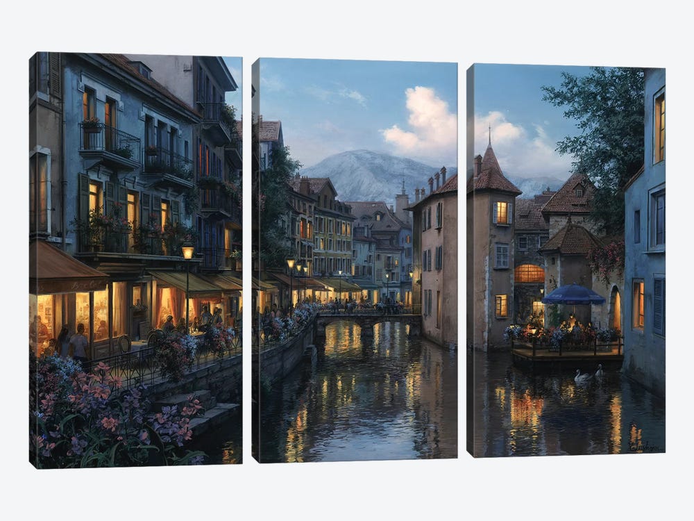 Evening in Annecy by Evgeny Lushpin 3-piece Canvas Print