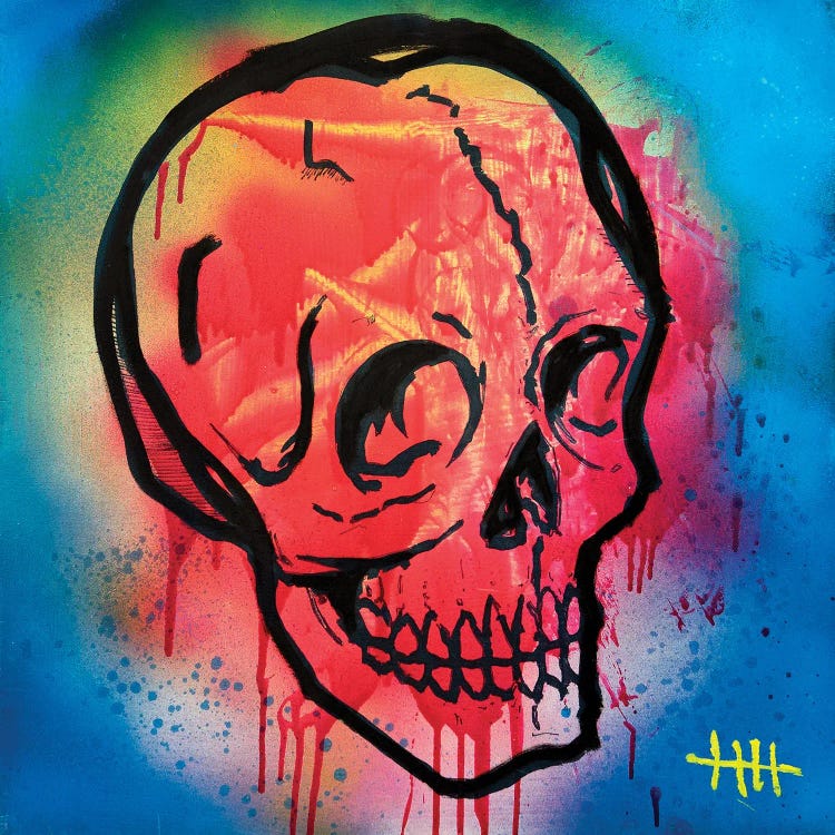 Pink Skull On Blue Wood