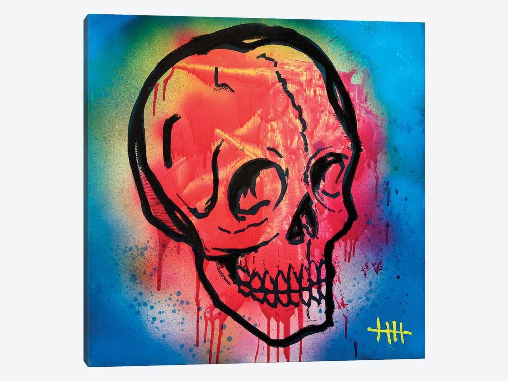 Pink Skull On Blue Wood by Eddie Love 1-piece Canvas Wall Art