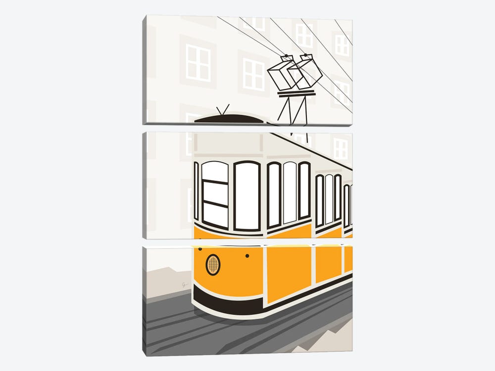 Lisbon, Portugal, Tram, Funicular, Ascensor Da Bica by Lyman Creative Co. 3-piece Canvas Art Print