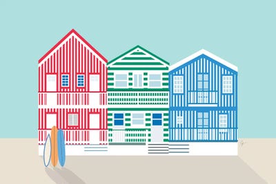 Striped Colorful Houses On Costa Nova Beach, Portugal by Lyman Creative Co. acrylic art print