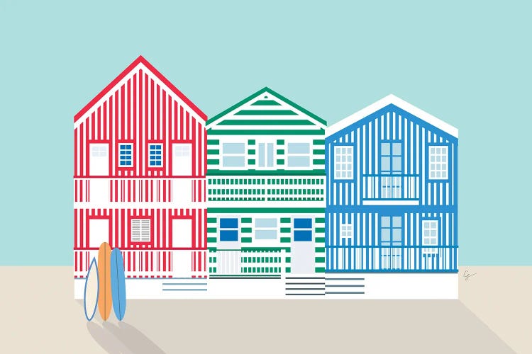 Striped Colorful Houses On Costa Nova Beach, Portugal by Lyman Creative Co. wall art