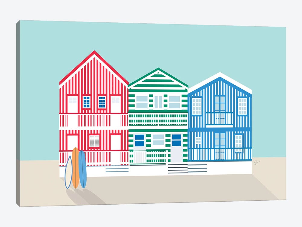 Striped Colorful Houses On Costa Nova Beach, Portugal by Lyman Creative Co. 1-piece Canvas Artwork