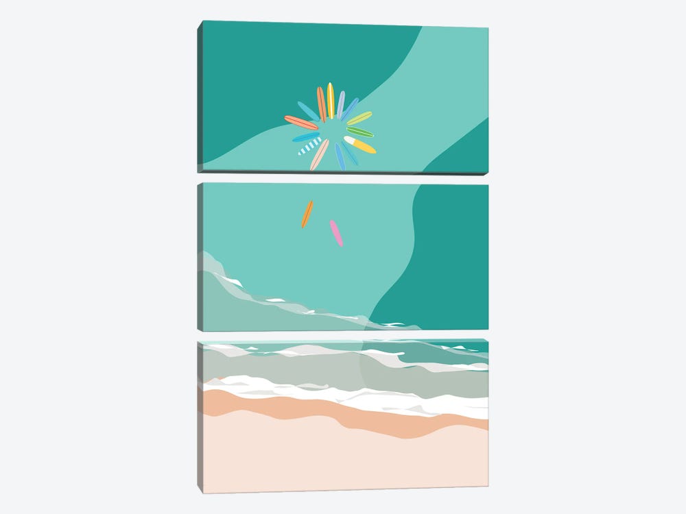 Aerial Surfboards At The Beach by Lyman Creative Co. 3-piece Canvas Wall Art
