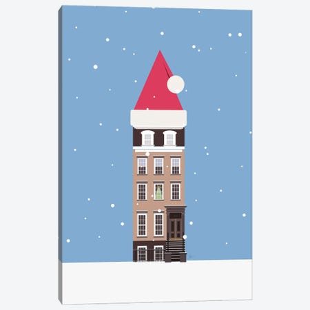 NYC Snowy Christmas Brownstone Canvas Print #ELY151} by Lyman Creative Co. Canvas Art
