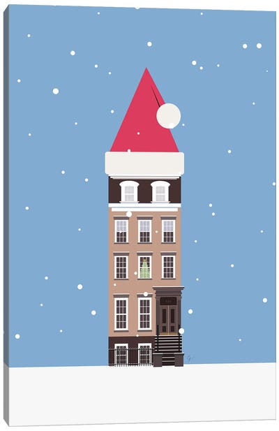 NYC Snowy Christmas Brownstone Canvas Art Print - Lyman Creative Co