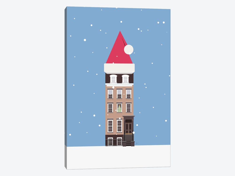NYC Snowy Christmas Brownstone by Lyman Creative Co. 1-piece Canvas Print