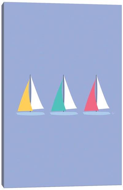 Colorful Summer Sailboats Canvas Art Print - Purple Art
