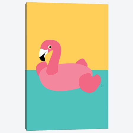 Summer Pool Flamingo Canvas Print #ELY162} by Lyman Creative Co. Art Print