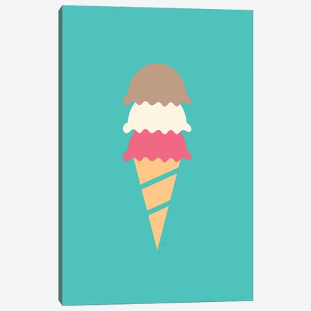 Neopolitan Three Scoop Ice Cream Cone Canvas Print #ELY164} by Lyman Creative Co. Canvas Wall Art