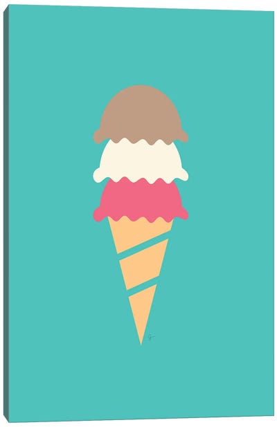 Neopolitan Three Scoop Ice Cream Cone Canvas Art Print - Ice Cream & Popsicle Art