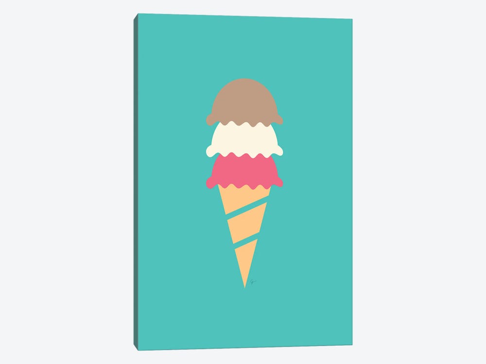Neopolitan Three Scoop Ice Cream Cone by Lyman Creative Co. 1-piece Art Print