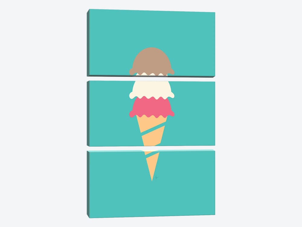 Neopolitan Three Scoop Ice Cream Cone by Lyman Creative Co. 3-piece Canvas Print
