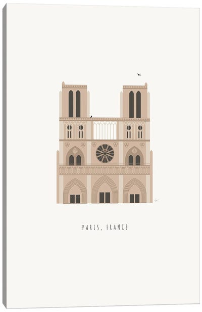 Paris, France Cathedral Canvas Art Print - Paris Typography