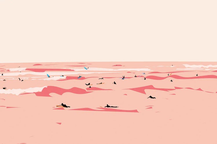 Sunset Tiny Surfers In Lima by Lyman Creative Co. wall art