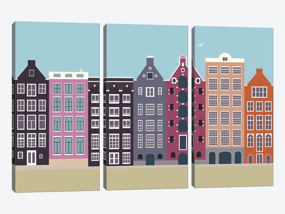Damrak, Amsterdam, The Netherlands by Lyman Creative Co. 3-piece Canvas Art Print
