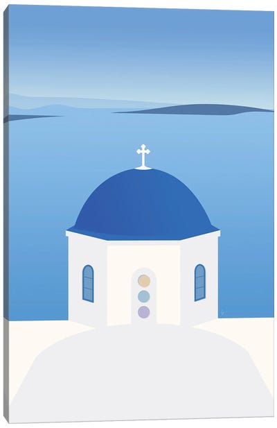 Blue Dome Church, Oia, Santorini, Greece Canvas Art Print - Blue Domed Church Santorini