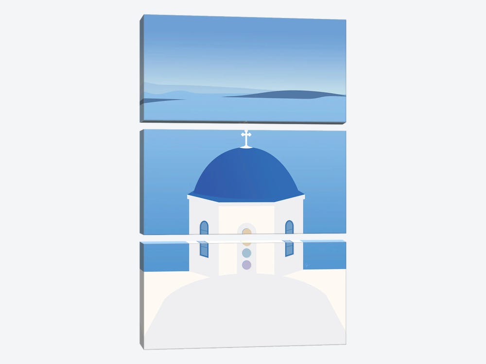 Blue Dome Church, Oia, Santorini, Greece by Lyman Creative Co. 3-piece Canvas Print