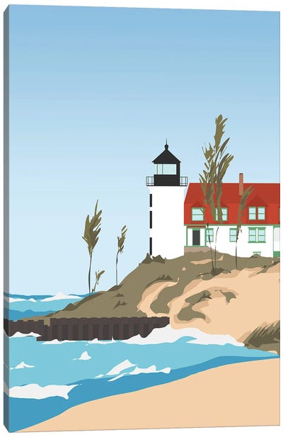 Lighthouse On Lake Michigan, USA Canvas Art Print - Michigan Art