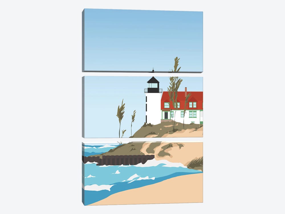 Lighthouse On Lake Michigan, USA by Lyman Creative Co. 3-piece Canvas Print