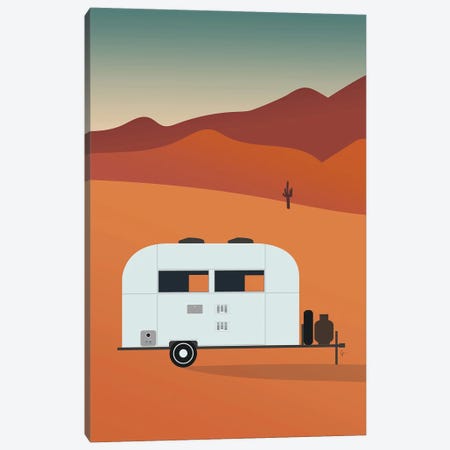 Camper In The Desert At Sunset Canvas Print #ELY56} by Lyman Creative Co. Canvas Wall Art