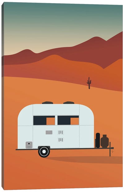 Camper In The Desert At Sunset Canvas Art Print