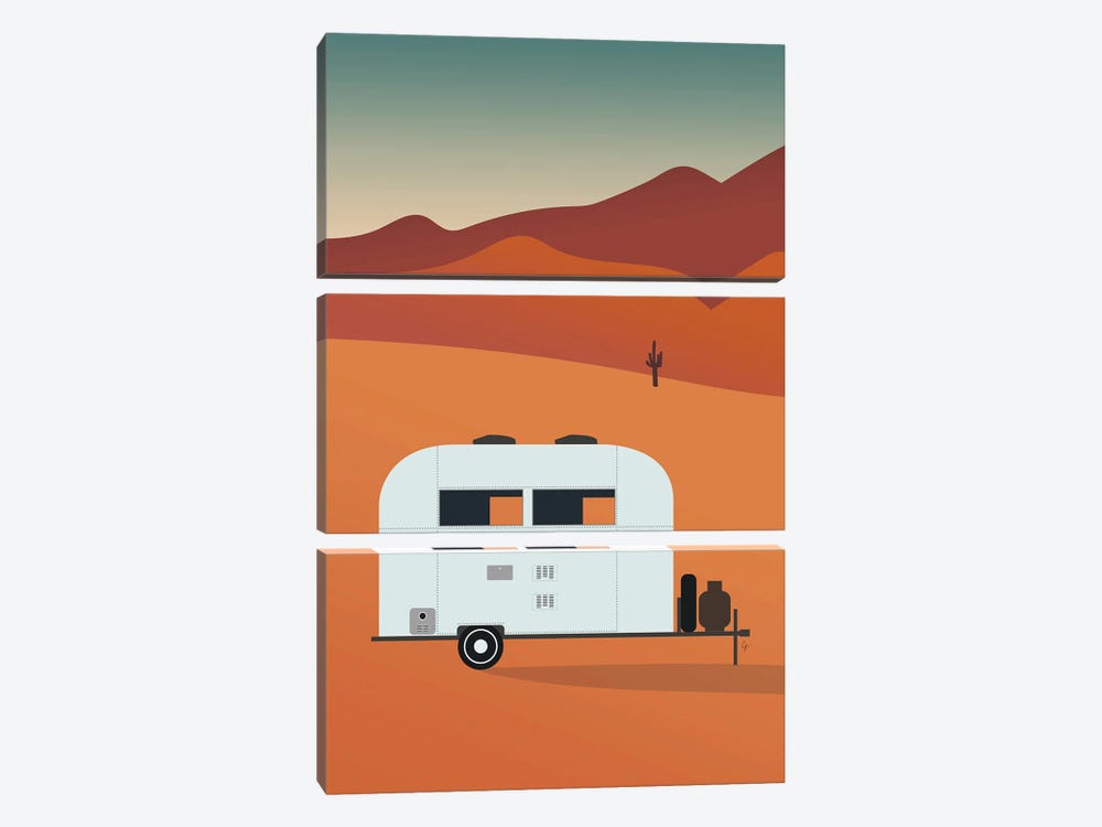 Camper In The Desert At Sunset by Lyman Creative Co. 3-piece Art Print