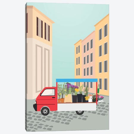 Flower Truck In Rome, Italy Canvas Print #ELY69} by Lyman Creative Co. Canvas Wall Art