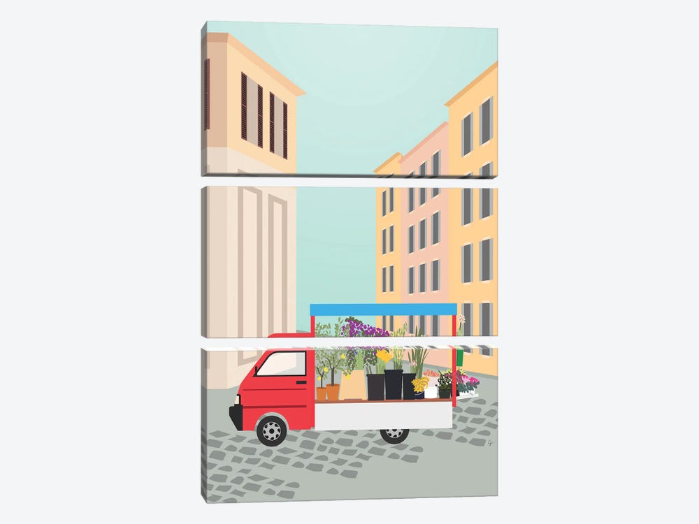 Flower Truck In Rome, Italy by Lyman Creative Co. 3-piece Art Print