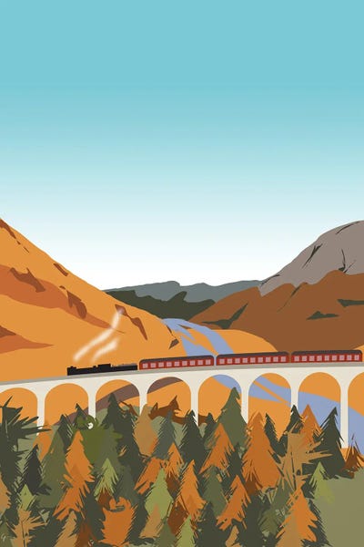 Trains: Train On The Glenfinnan Viaduct, Scottish Highlands, Scotland by Lyman Creative Co.