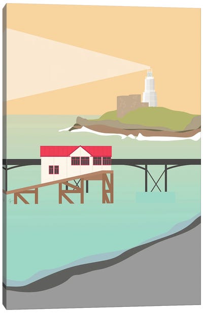 Mumbles Pier & Lighthouse, Swansea Bay, South Wales Canvas Art Print - Lyman Creative Co