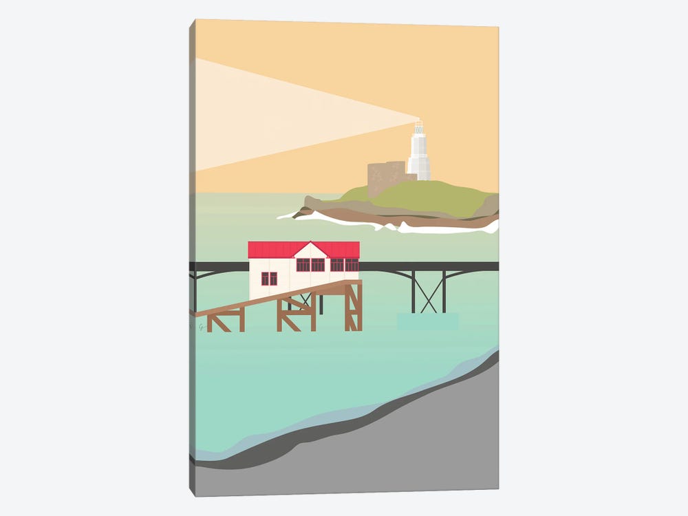 Mumbles Pier & Lighthouse, Swansea Bay, South Wales by Lyman Creative Co. 1-piece Canvas Artwork