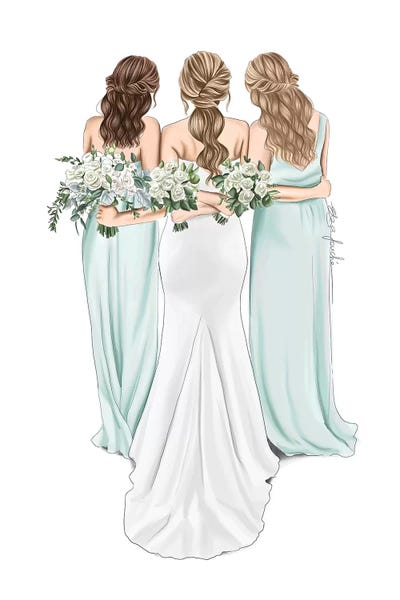 bride and bridesmaid print