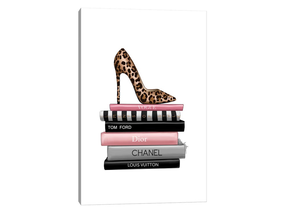 Elza Fouche Large Canvas Art Prints - Leopard Heels and Books ( Fashion > Fashion Brands > Chanel art) - 60x40 in
