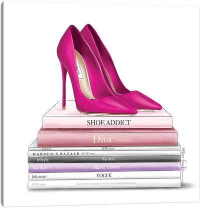 Hot Pink Shoes & Books Canvas Art Print - Barbiecore