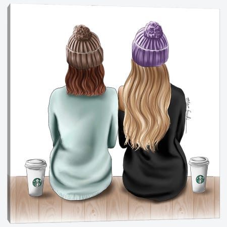 Besties & Starbucks Drinks Canvas Print #ELZ163} by Elza Fouche Canvas Art Print
