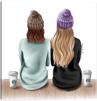Besties & Starbucks Drinks Canvas Art Print - Elza Fouché