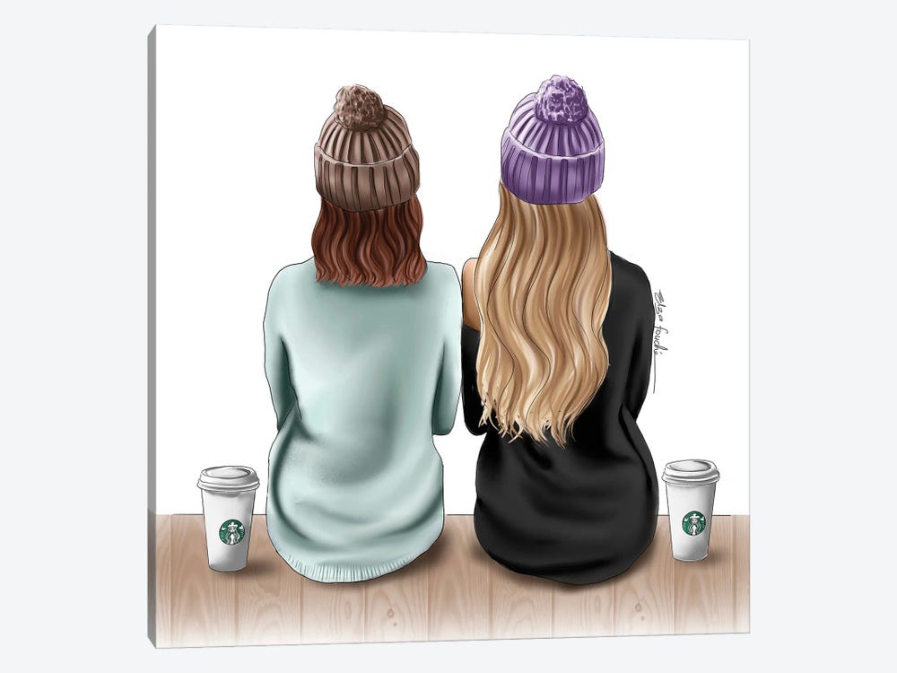 Besties & Starbucks Drinks by Elza Fouche 1-piece Canvas Artwork