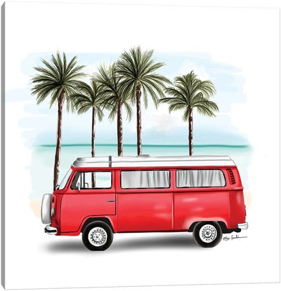 Red Kombi Canvas Art Print - Volkswagen