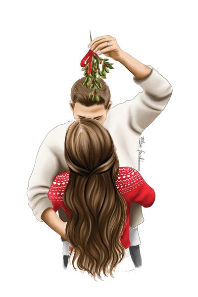 Kiss Me Under The Mistletoe by Elza Fouche framed wall art