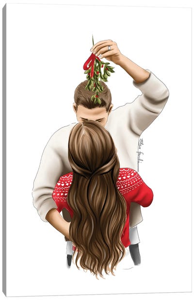 Kiss Me Under The Mistletoe Canvas Art Print - Elza Fouché