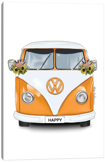 Happy Kombi Orange Canvas Art Print - Volkswagen