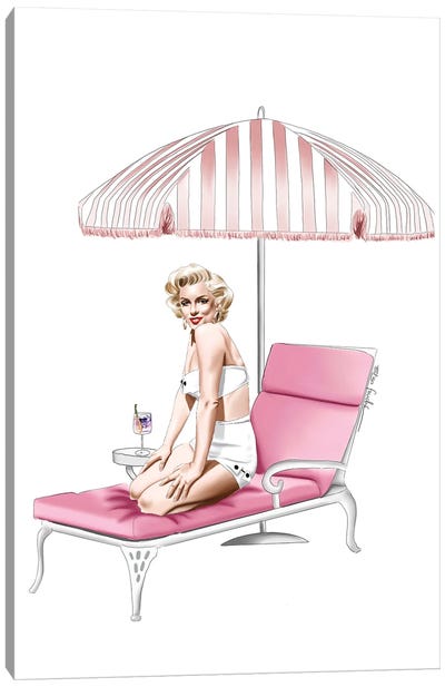 Marilyn At The Resort Canvas Art Print - Umbrella Art