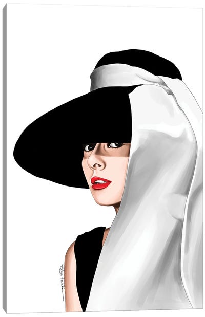 Audrey & Her Hat Canvas Art Print - Audrey Hepburn